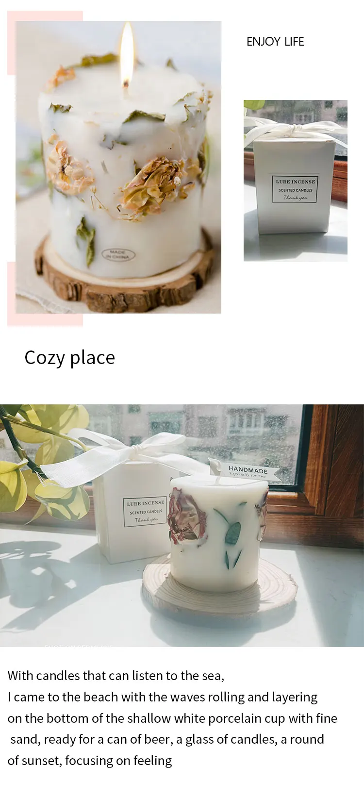 Best selling handmade private label customized soy scented candle with dried flower  inside
