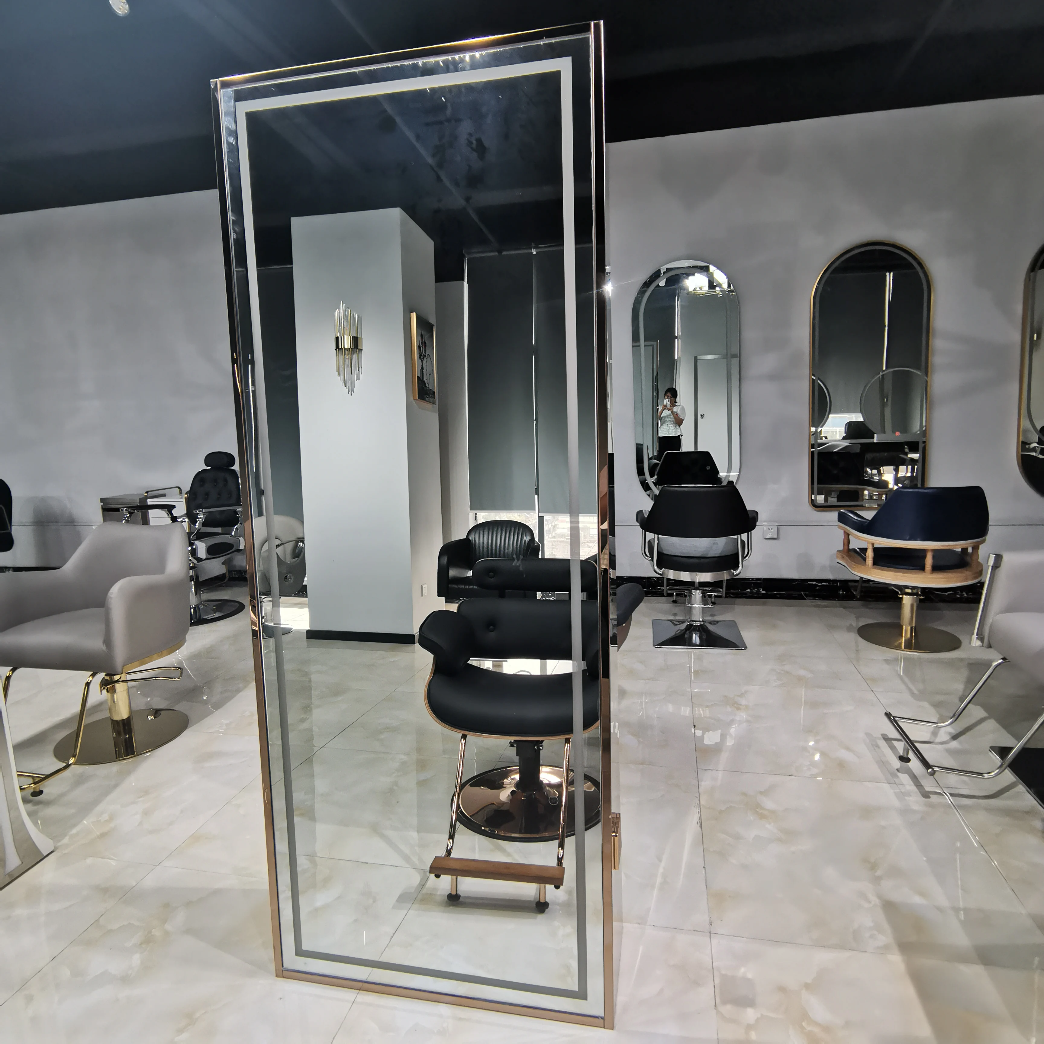 Wholesale Modern gold both sides hair salon station mirror with led lights