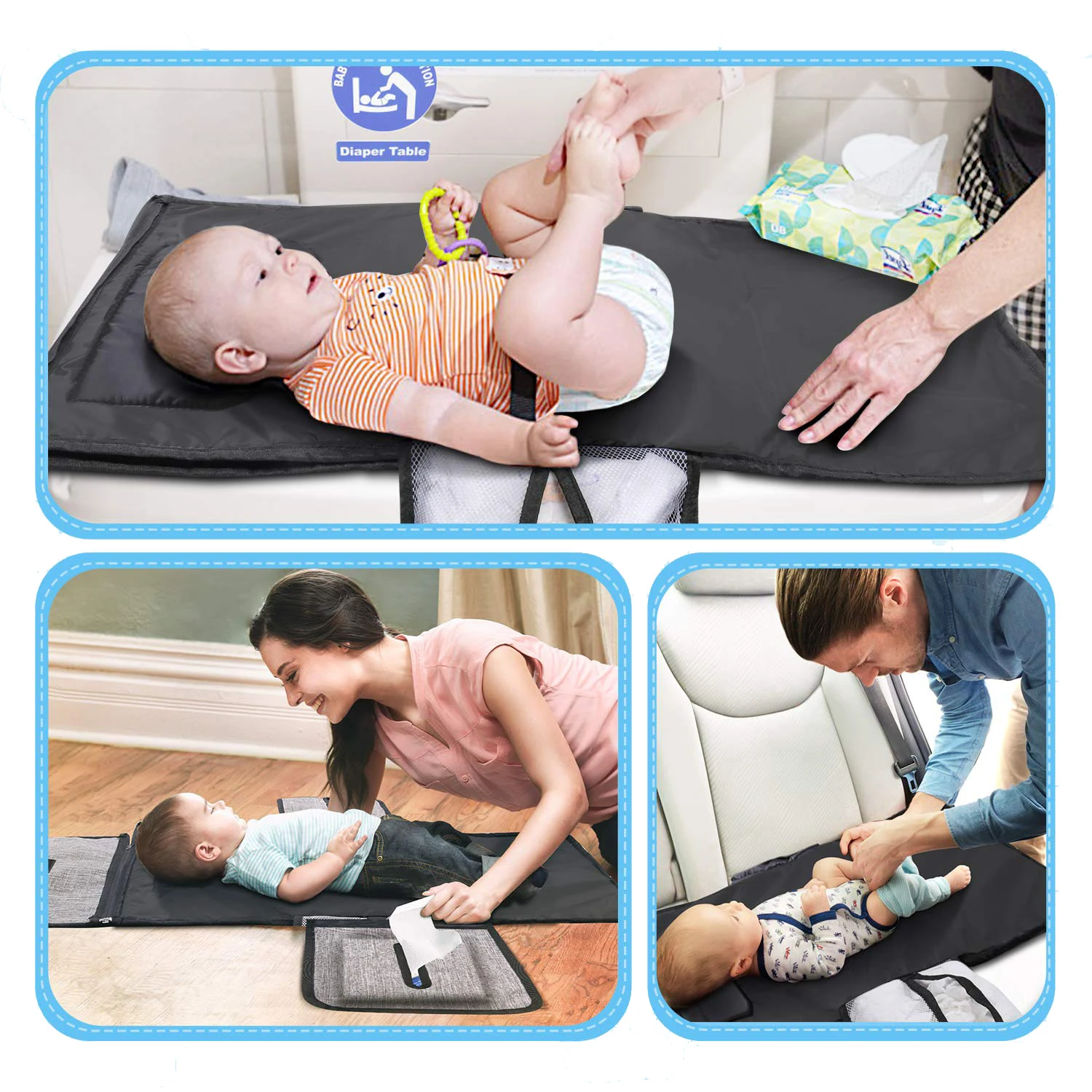 Portable tote small travel outdoor diaper waterproof disposable mummy daddy baby public with removable pouch changing pad mat