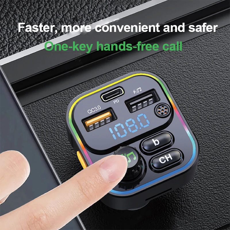 New 22.5W Car Kit FM Transmitter handsfree multifunction wireless  MP3 Player 3 Usb Port Car Charger Type C Charger Adapter