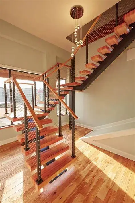 Hot Design Modern Attic Wooden Floating Straight Staircase Wood Stairs Treads Invisible Wall Side Stringer Stairs
