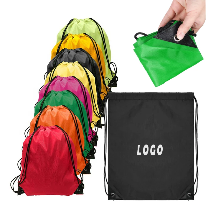 Custom Durable Reusable Polyester sports Draw String Bags Nylon Drawstring Backpack with personal logo