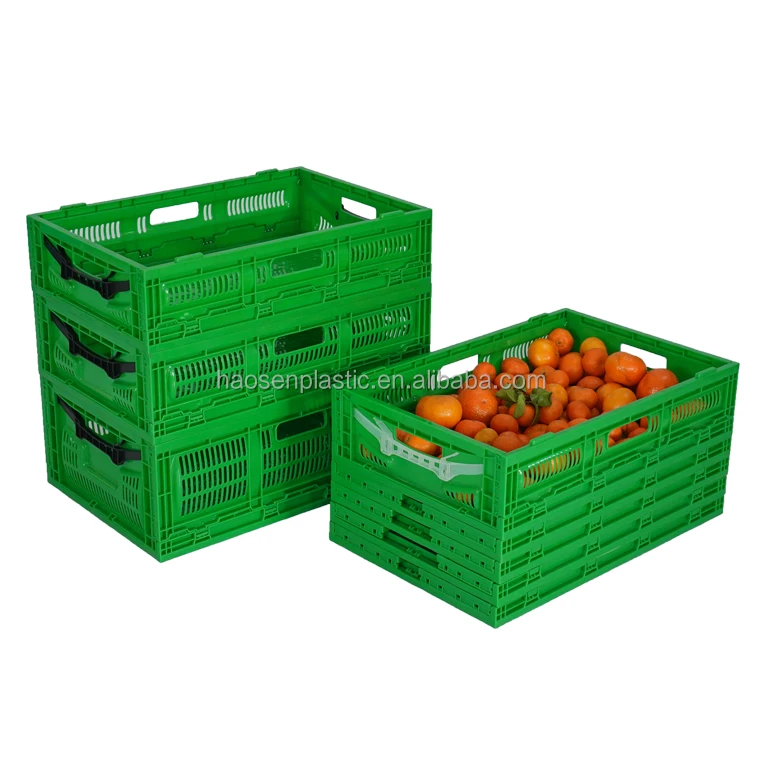 Stackable and practical plastic folding crate for transporting fruits and vegetables