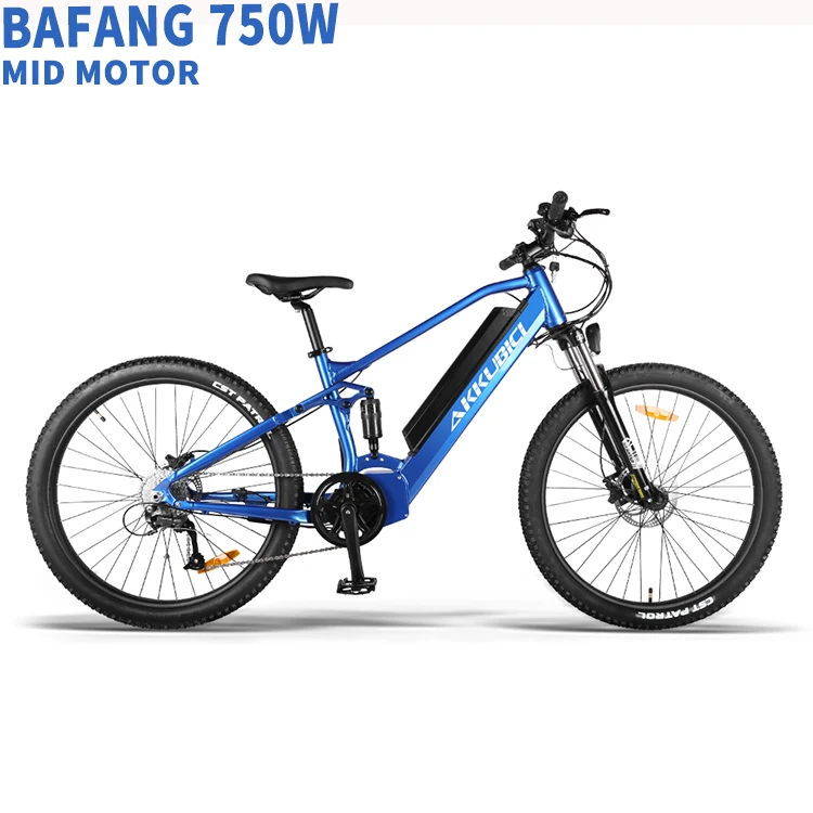 Akkubici bafang mid drive ebike full suspension mtb 750w 48v electric bike eu usa warehouse