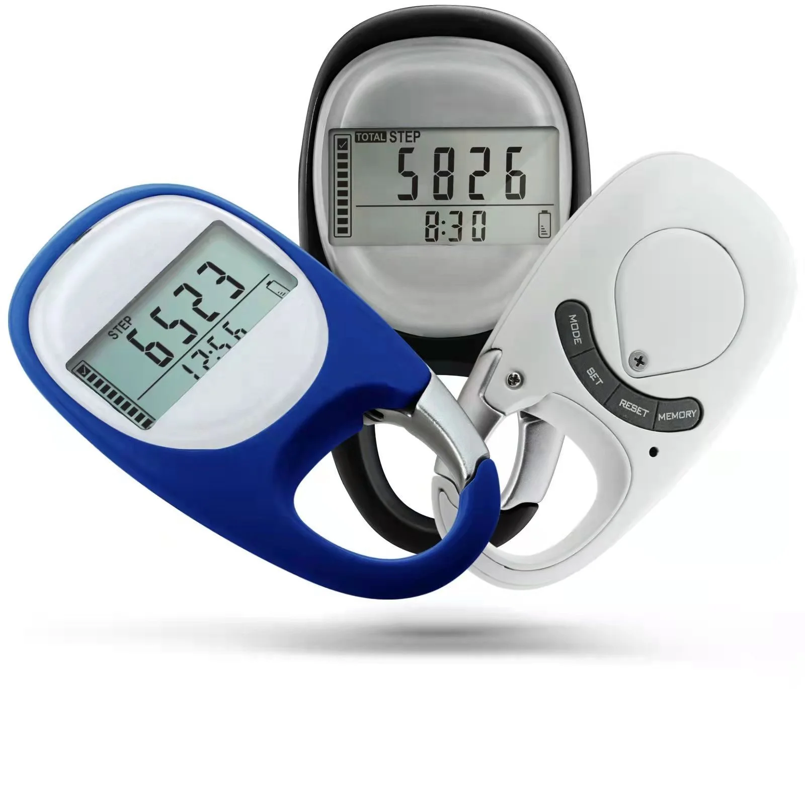 3D Digital Pedometer, Simple Digital Pedometer Portable Walking Step Counter with Carabiner Clip