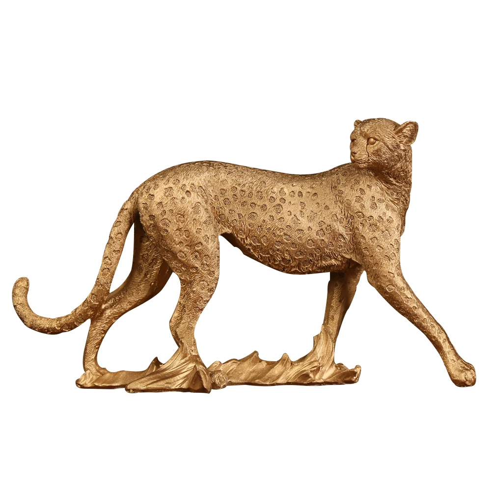 Statue Figurine Sculpture Home Office Table Desktop Decor Ornaments leopard gold Golden Cheetah Handmade Decorative ornaments