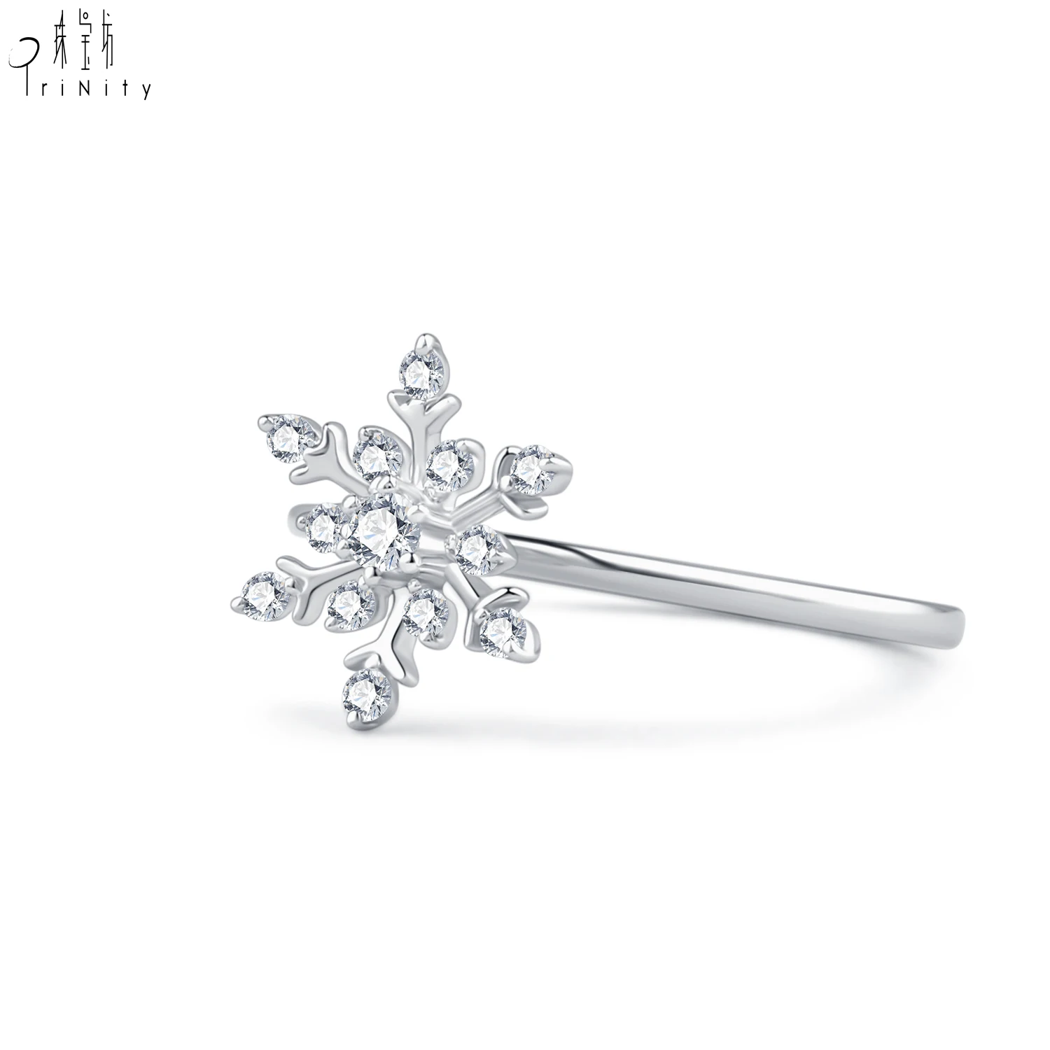 New Arrival Snowflake Design Elegant 18K White Gold Real Natural Diamond Ring For Christmas