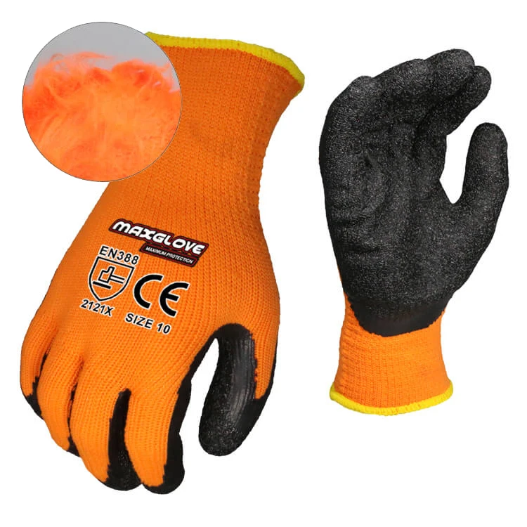 Thermal latex palm coated custom winter crinkle gloves for cold protection
