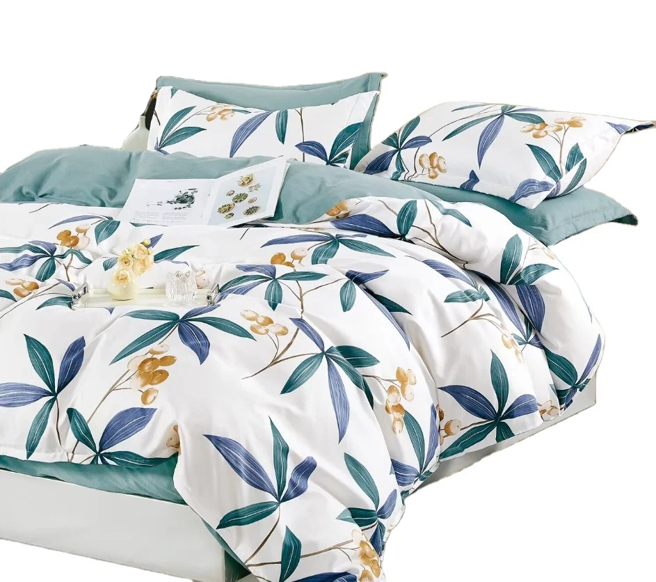 Wholesale Luxury Customized Thick Fabric Bed Linens Set Polyester Printed Feather Includes Sheet Pillowcase & Duvet Cover