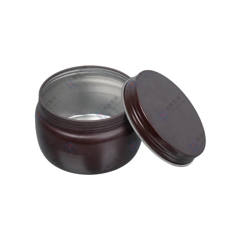 Custom Solid Pantone Chocolate Color 8oz deep drawn special shape seamless candle tin container metal vessel with screw lid