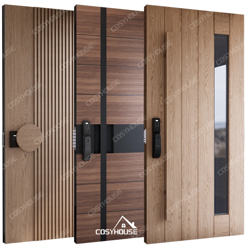 European style luxury front entry main door for flat external wooden house door modern plywood solid timber wood door for home