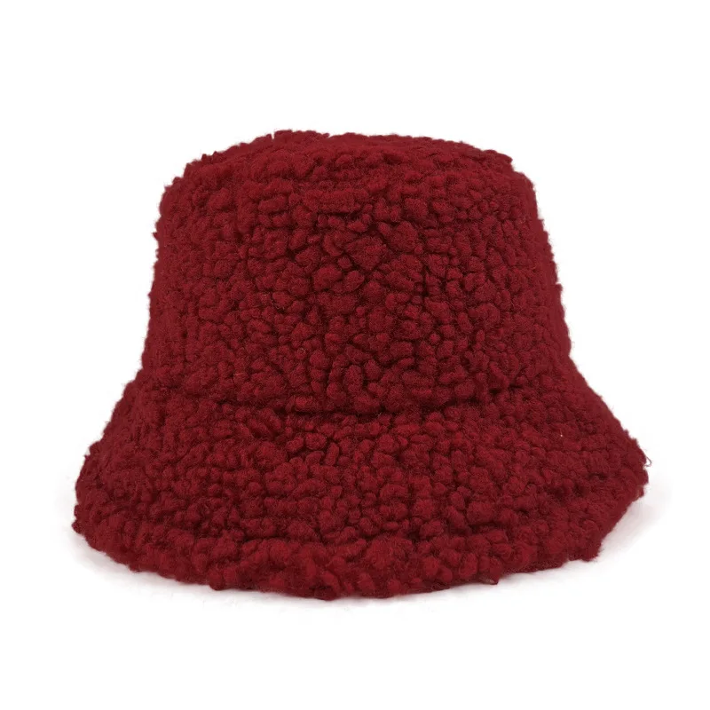 OEM Wholesale Bare board lambswool plush padded warm solid color outdoor sunscreen customized logo bucket Hat