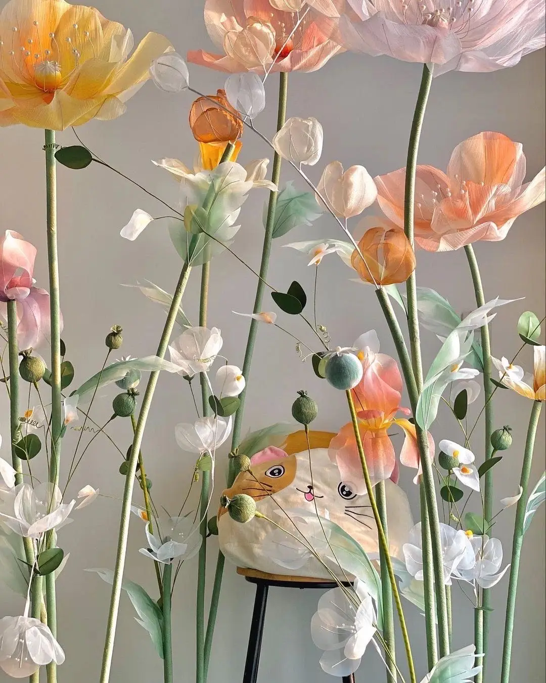 J-025 Artificial Giant Flowers Organza Paper Poppy Peony Flower Set Luxury Wedding Event Decoration Floral Art