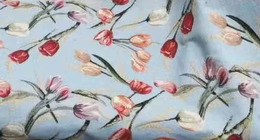 2022 Europe Vintage Red Floral Rose Design Sofa Upholstery Dress Fabric Polyester Brocade Woven Jacquard Fabric