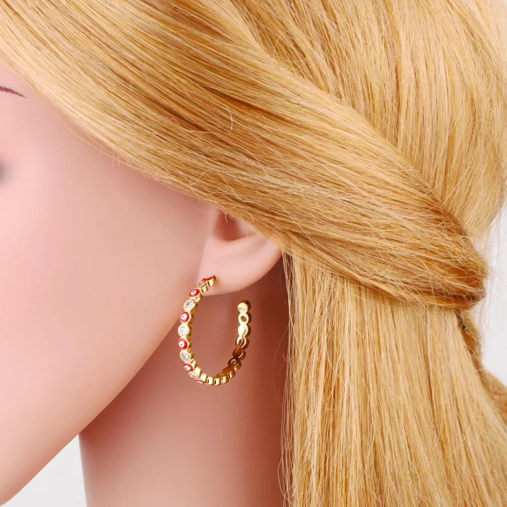 Fashion Evil blue Eye Circle hoop earrings jewelry cubic zircon Big Huggie Hoop Earring for Women