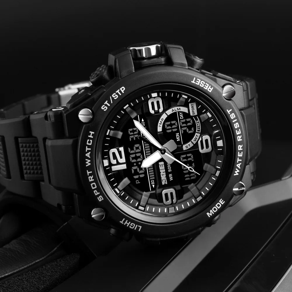 
SKMEI 1340 Digital Analog Watch Sport PU Strap Alarm Multifunction Unisex Wrist Watch 