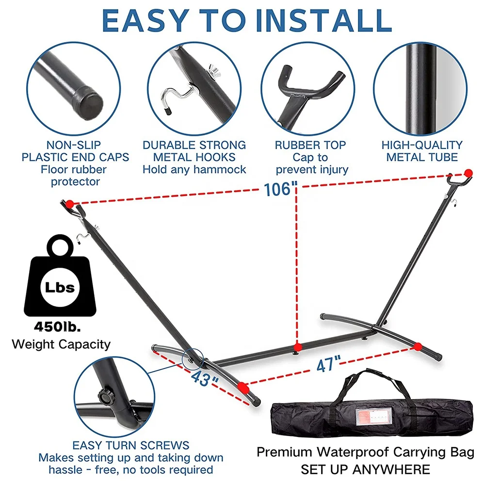 Hammock With Space Saving Steel Stand Includes Premium Portable Carry Bag And Pillow For 2 Person