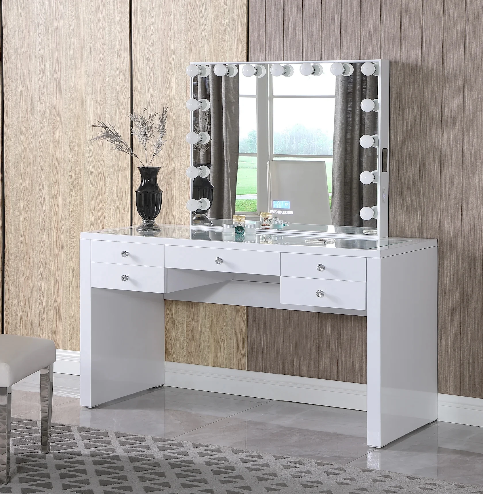Bed Room Hollywood Mirror Modern Glam White Painting Dresser Vanity Dressing Table