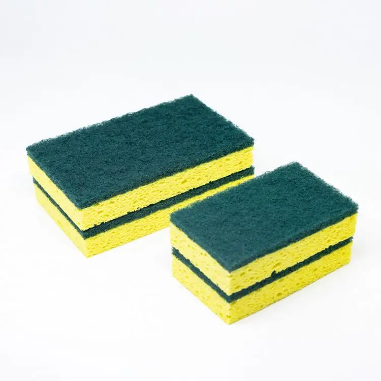 Heavy duty cellulose dish cleaning sponge with scouring pad kitchen cleaning cellulose sponge