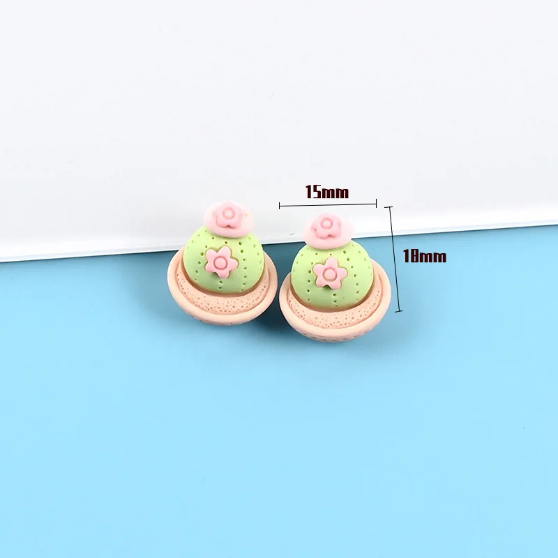New Design Flatback Resin Cactus Cabochon Kawaii Mini Flower Cactus Succulent Potted Plant Fairy Garden Decor