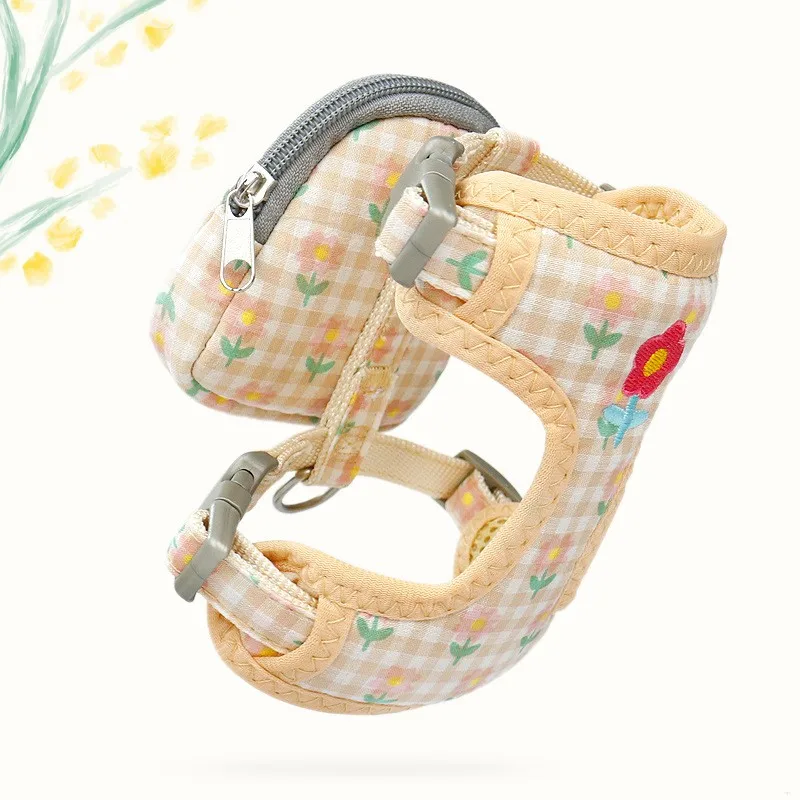 Harness Flower Puppy Kitten Traction Halter Outdoor Walking Pug Sweet Embroidery Pattern Dog Leash Bag Functional Cat Collar