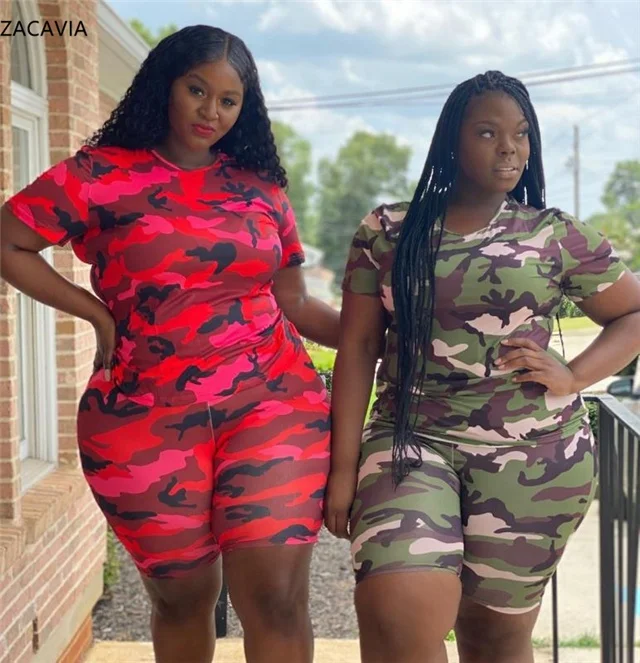 
ZACAVIA 2021 Summer New Fashion Camouflage Slim Two-piece Suit Plus Size Suit 