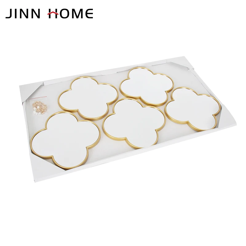 Роскошные Дизайнерские зеркала Jinnhome с золотым клевером набор из 5 декоративных зеркал для украшения стен декор квартиры искусство металлической цепочкой