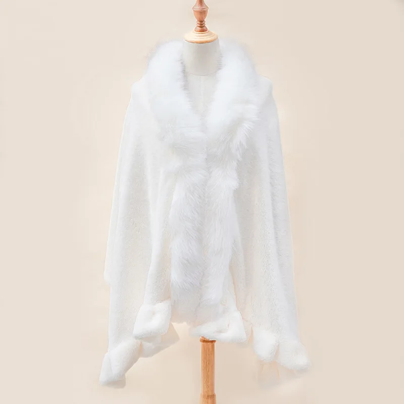 Fashion Elegant White long hair faux fox fur Collar faux Rabbit fur Scarf shawl for Women winter warm