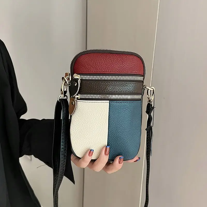Cowhide Leather Small Square Women New Style All-Match Small Shoulder Bag Manufacturer Wholesale Mobile Phone Change Shoulderbag