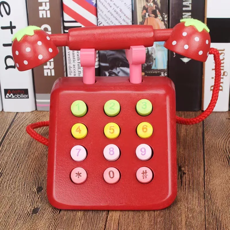 Hot Sale Wooden Pretend Role Play Kids Toys Vintage Wooden Educational Simulation Telephone Phone Wooden Toys For Kids