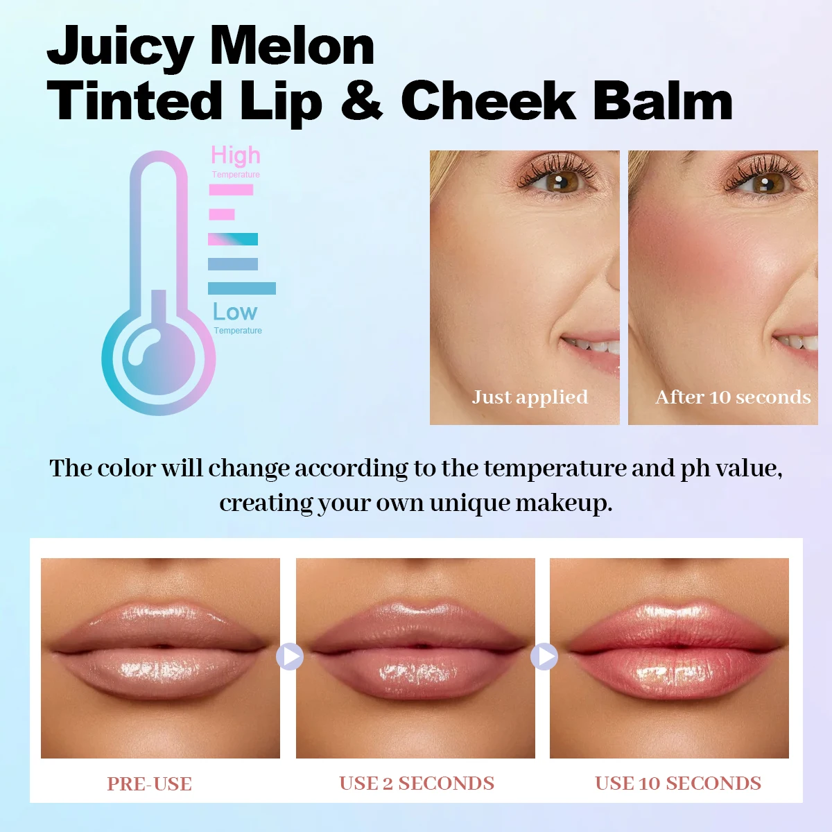 OEM Vegan Natural Long Lasting 2 In 1 Multiple Uses Blush Ph Color Changing Juicy Melon Tinted Lip & Cheek Balm