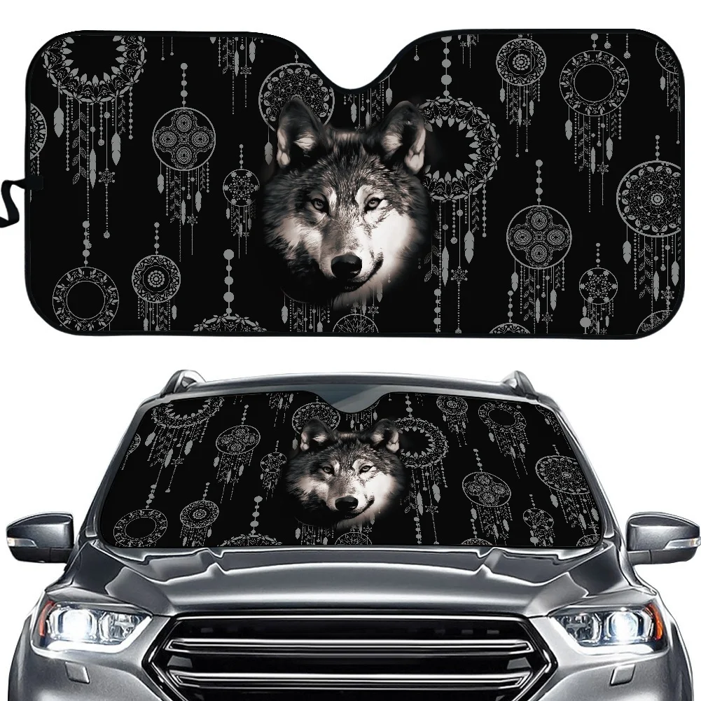 New Arrival Front Car Window Sunshade Wolf And Dream Catcher Theme Print Visor Universal UV Protect Auto Car Windshield Sunshade