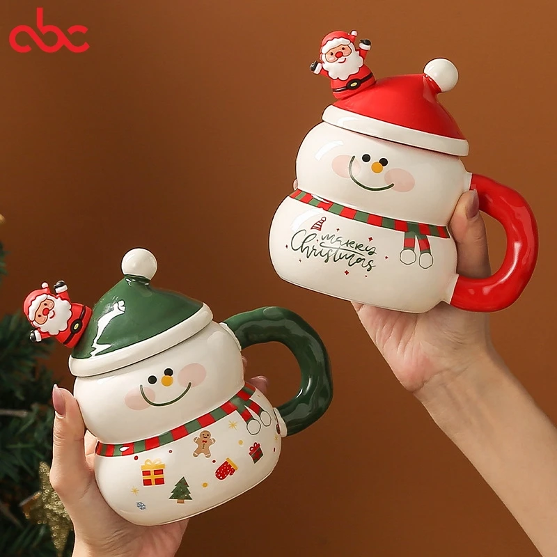 Creative Cute Christmas Coffee Cups Promotional Ceramic Santa Mug Porcelain Christmas Cup Luxury Gift Sets With Spoon And Lid