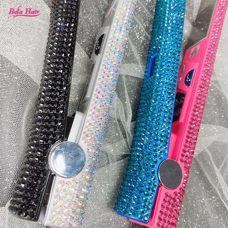 Flat Irons Wholesale Private Label Customize Tourmaline Ceramic Coat Flat Iron Bling Crystal Diamond Hair Straightener
