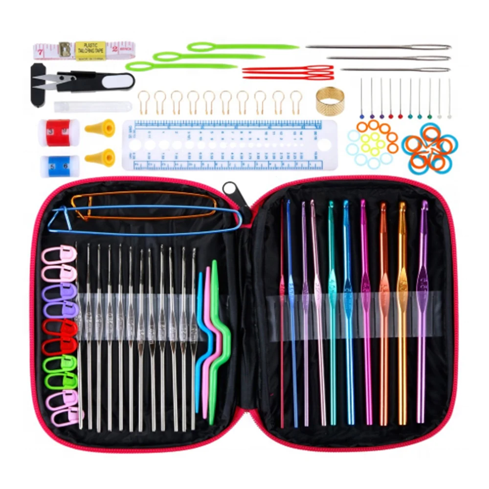 Needlework 100pcs DIY Aluminum Crochet Kit With Yarn Knitting Needles Sewing Kit Tools Crochet Hook Set