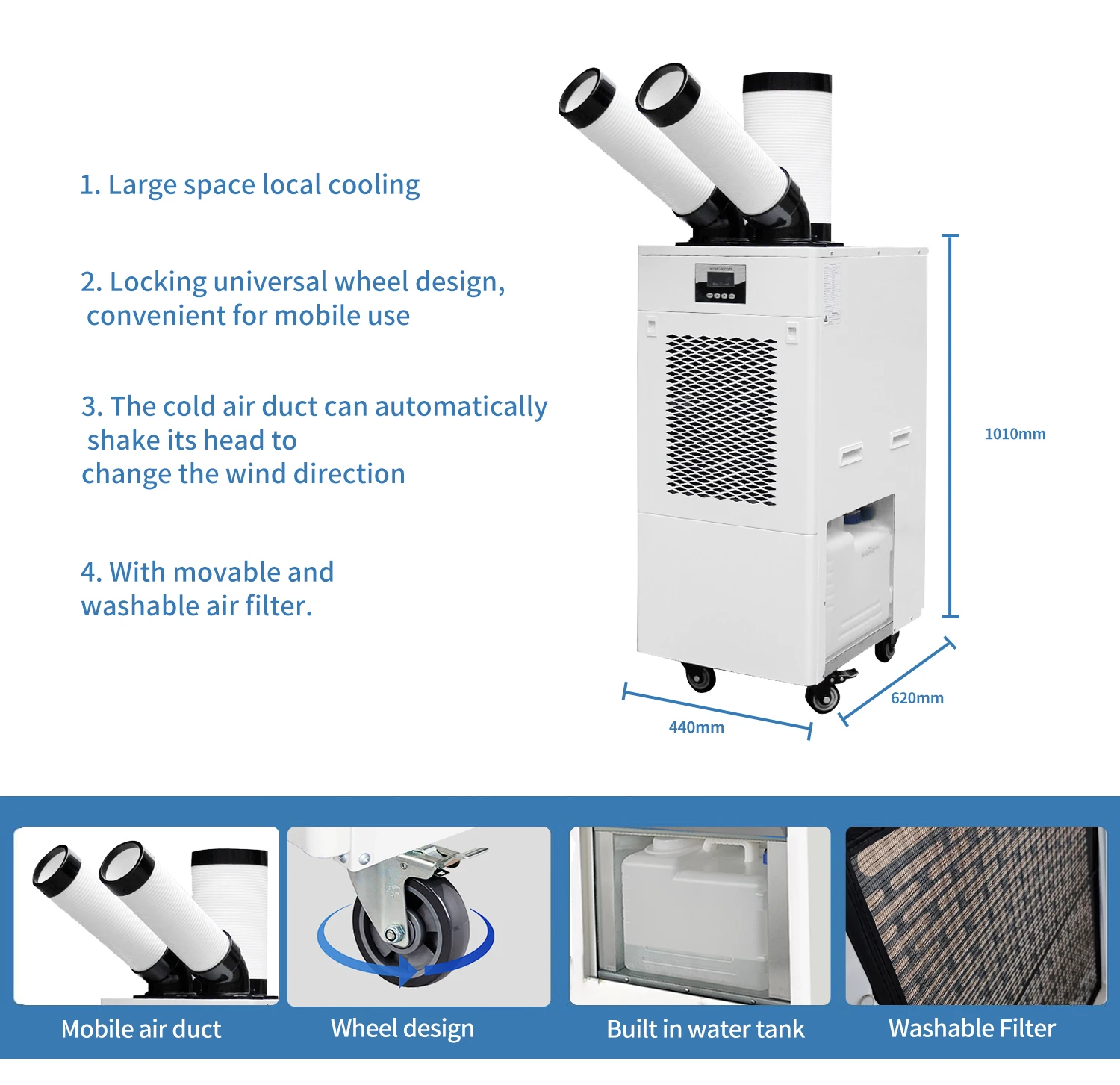 15000btu Shake Head Portable Air Conditioner Cooling Mobile Spot Air Conditioner For Outdoor Exhibition