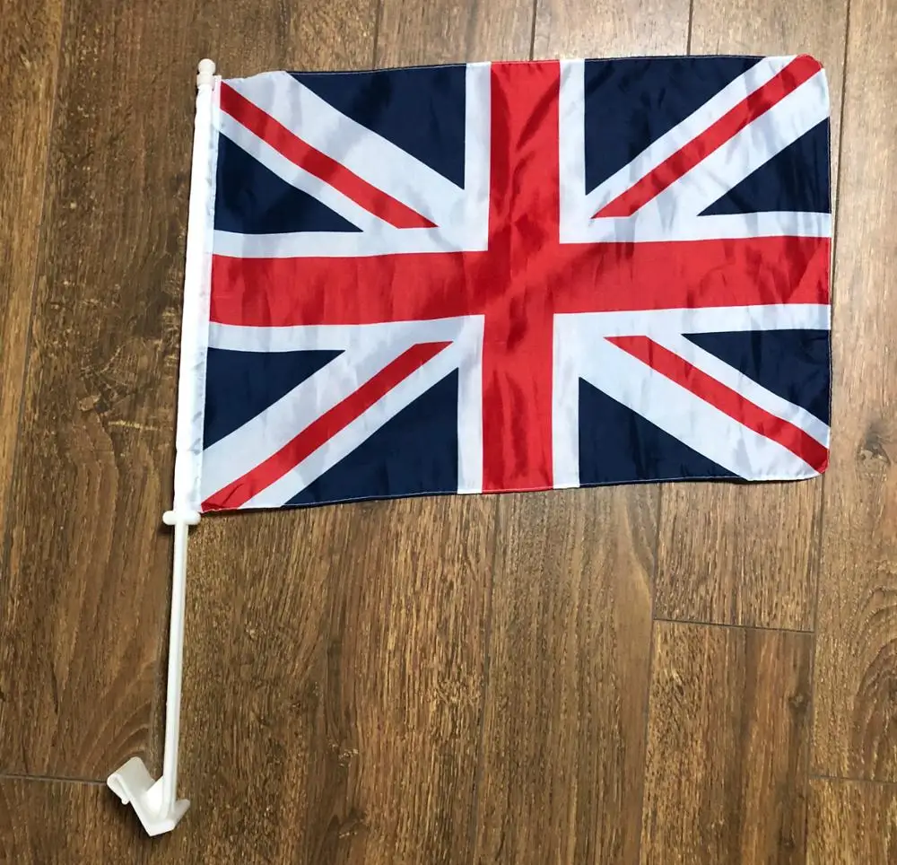 High Quality Wholesale 12x18in Country Logo Custom Print Car Window Flag Clip Flag Sublimation Car Flags with Plastic Pole