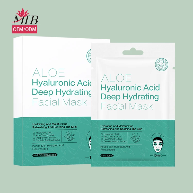 Manufacturer Custom Korea Skincare  Sheet Face Mask Moisturizing Whitening Natural Organic Aloe Vare Facial Mask