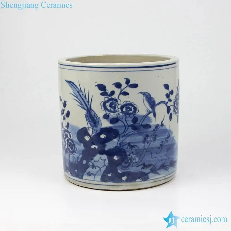 RZKT03-D Blue and white Chinese landscape floral ceramic cheap vase brush pot