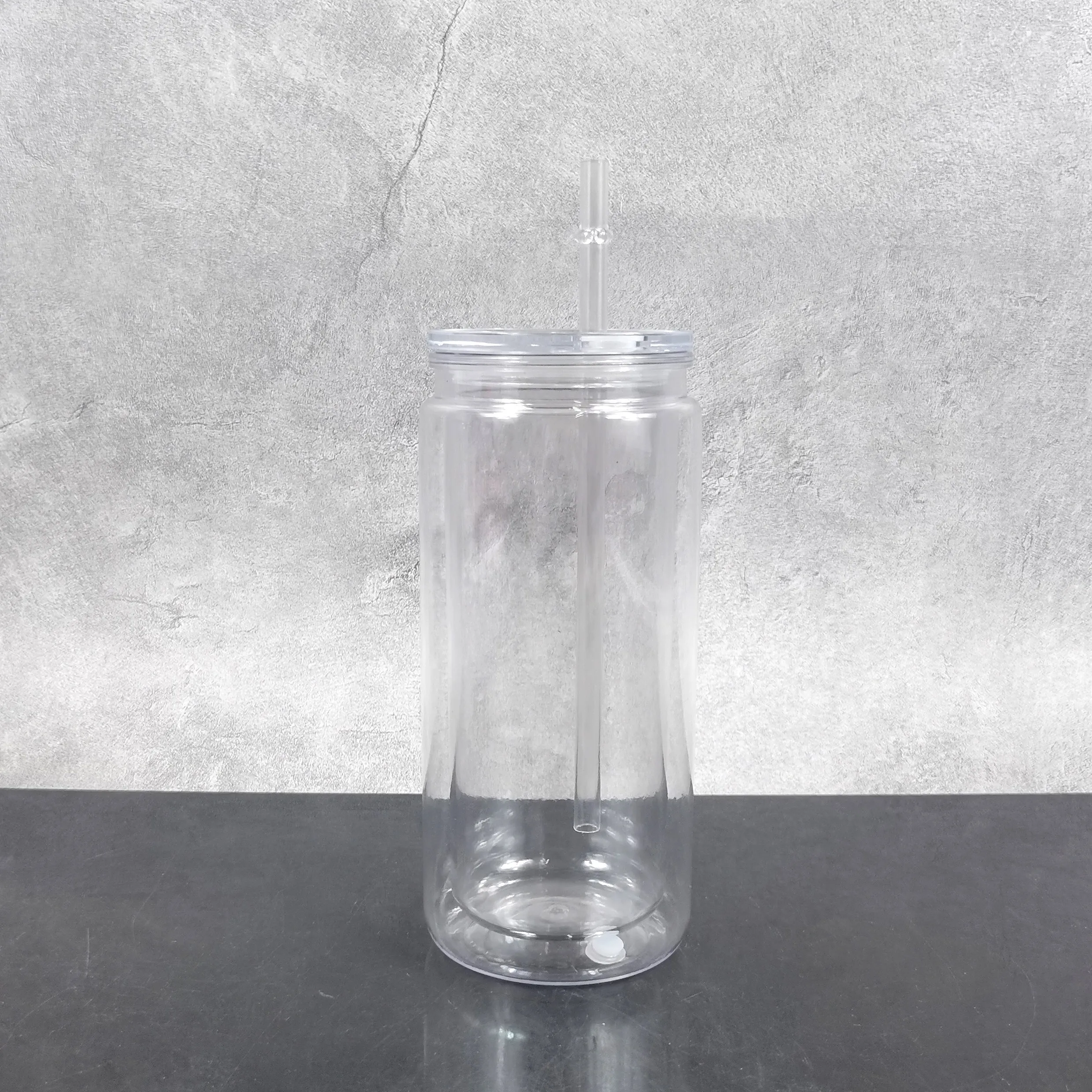 Reusable 16oz 20oz Transparent Snow Globe Plastic Cup with Lid and Straw Double Walled Pre-drilled Glitter Acrylic Can Tumbler