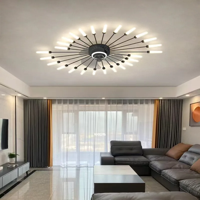 Nordic Ceiling Fan With Light Fireworks Bedroom Invisible Ceiling Fan Fashion Chandelier Lighting Living Room Ceiling Fan Lights