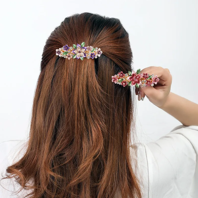 2022 Spring Hair Clips Horizontal Clip Korean Rhinestone  Flower Girl Pony Tail Hair Clip Hair Accessories