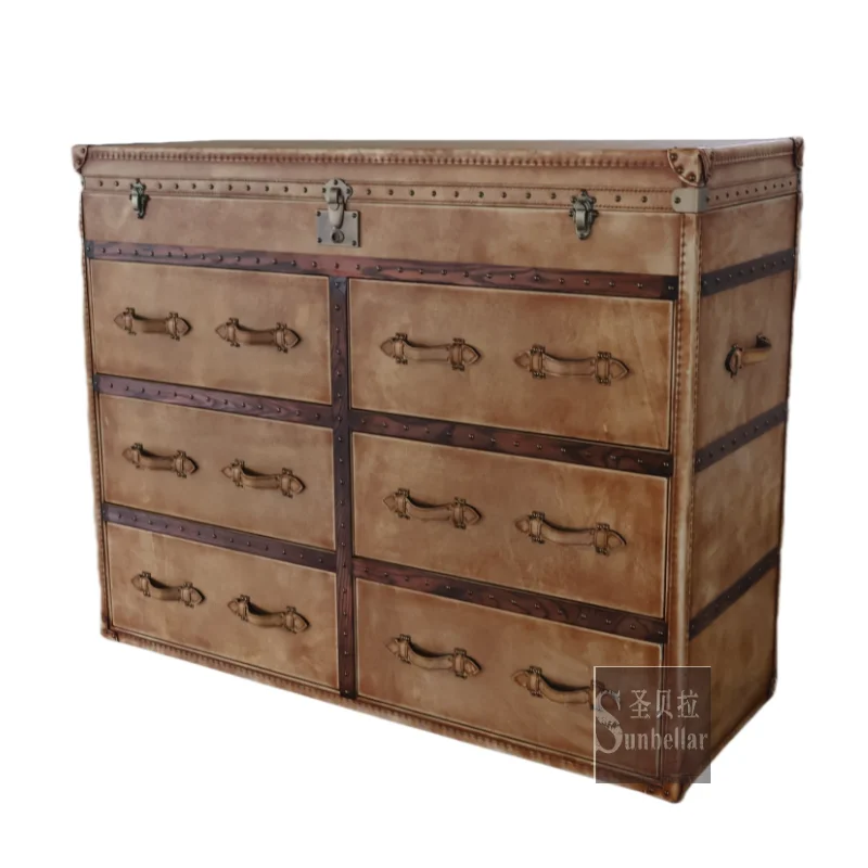 old antique home wooden storage side cabinet for sale vintage genuine leather chest of drawers bedroom cabinet and 6 drawers