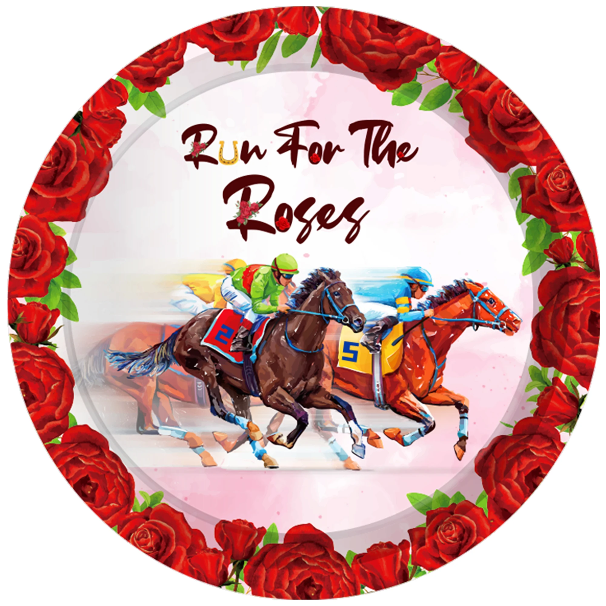Huancai Derby Day Party Supplies Run For The Roses Paper Plates Cups Napkins Disposable Tableware Set for Horse Race Party Decor