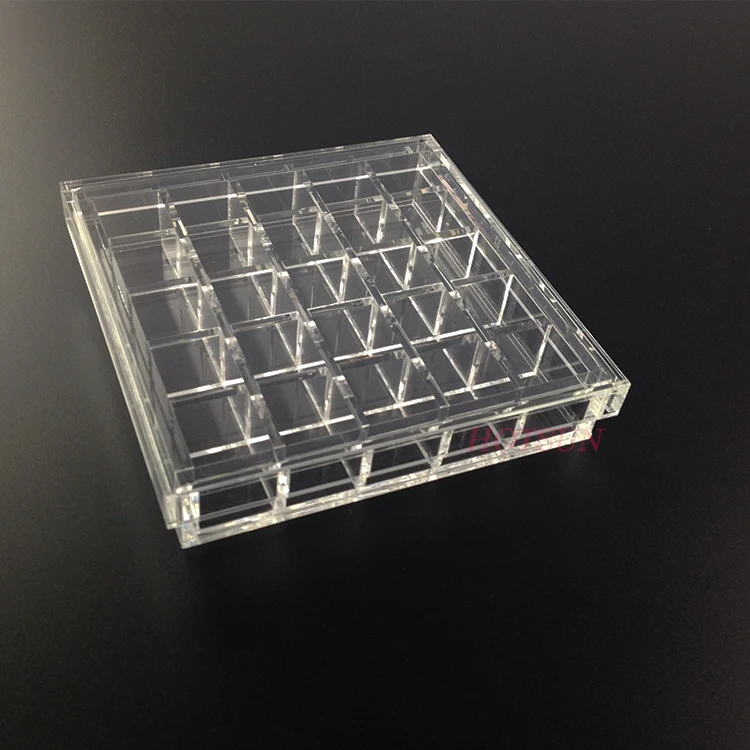 Multi compartments clear acrylic box 25 divisions perspex package case plexiglass box with lid