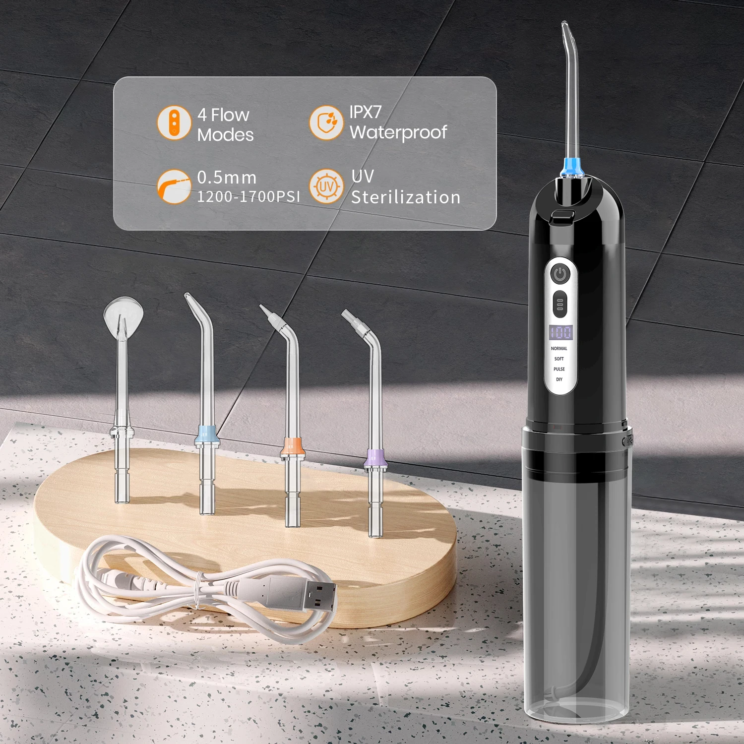 Hot Sale Cordless Portable Oral Irrigator UV Electric Dental Water Flosser With LED display