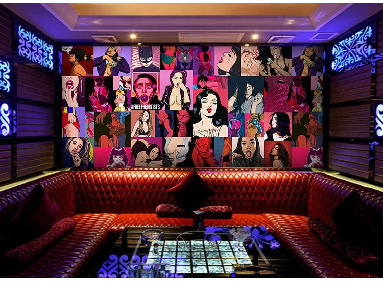 KTV theme hotel sex room wallpaper couple room hotel decoration 3d wall art sexy bikini wallpaper