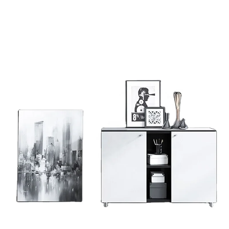 LANRAN 2 Doors Black White Office Filing Cabinet Wood Furniture Office Bookcase
