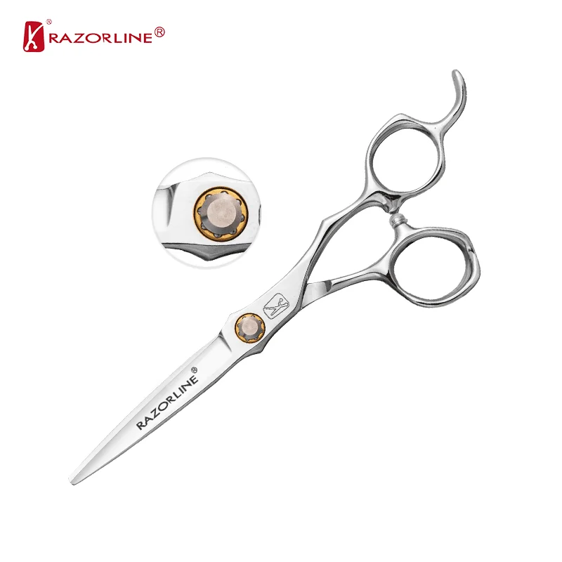 CAK36 CNC Premium Offset Handle Logo Salon Hair Cuttinng Shears Barber Hairdressing Scissors