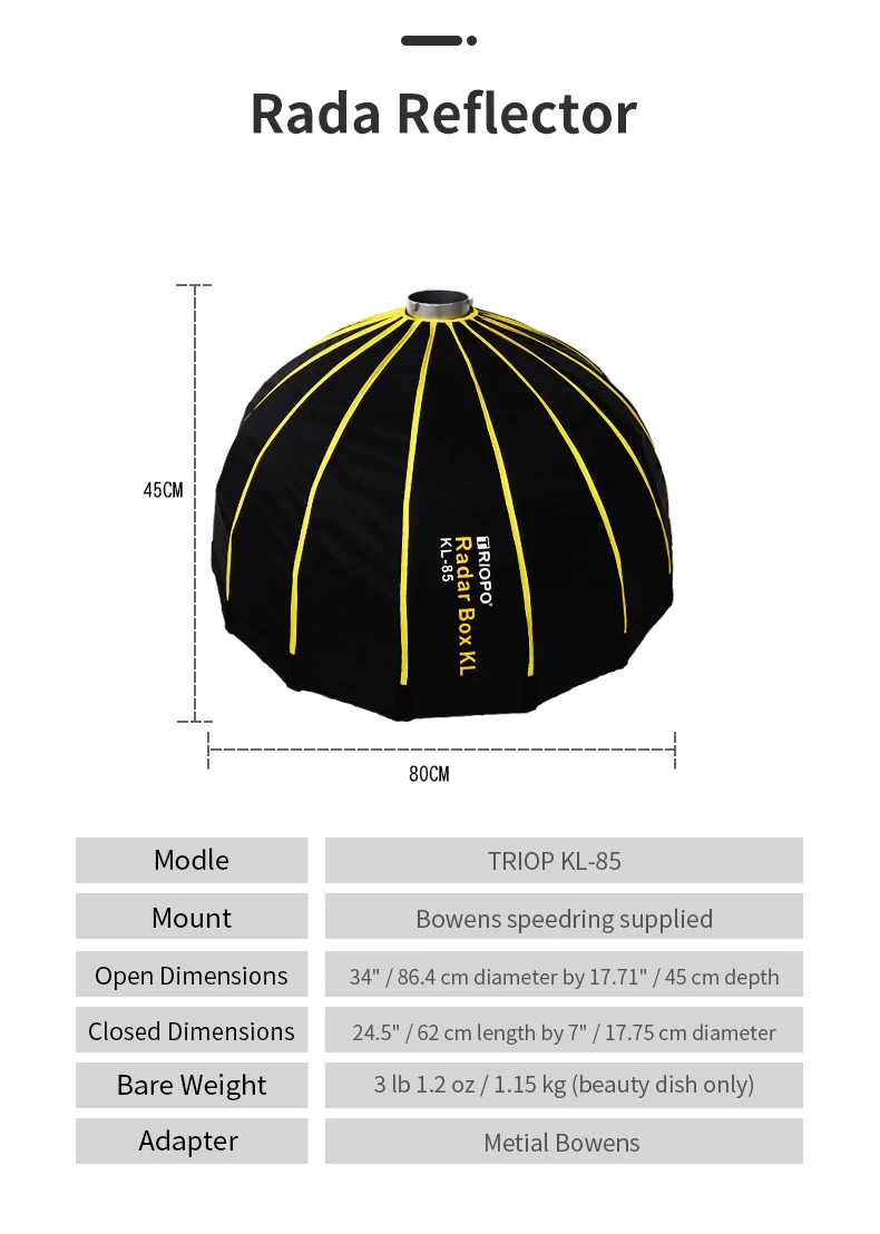 Portable 85 CM Easy Lock Collapsible Silver Beauty Dish Diffuser Speedbox Quick Folding Softbox With Bowens Mount For Studio